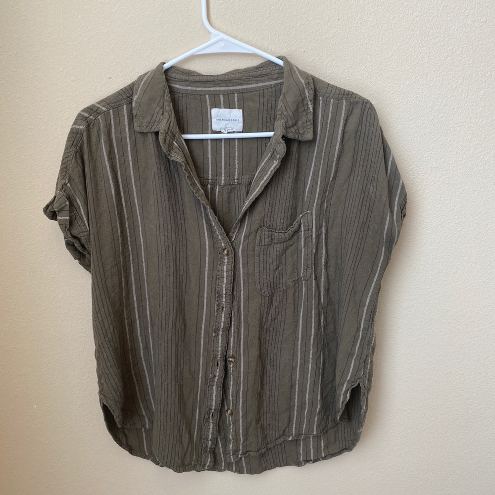 American Eagle green striped blouse